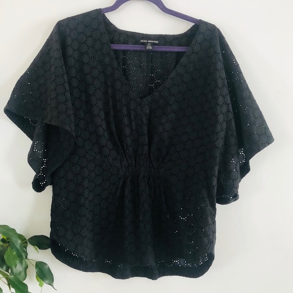 Club Monaco Tops - Club Monaco Black Eyelet Bats Sleeve Top